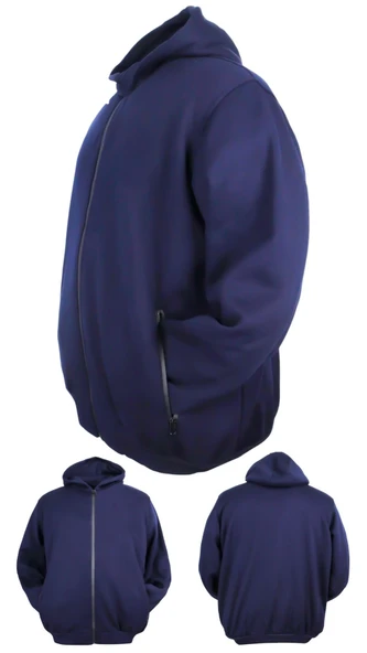 Erkek Büyük Beden 105 - 185 Kilo Arası İçin Uygun Kapüşonlu 3 İplik Şardonlu Kışlık Kalın Sweat Mont - 5