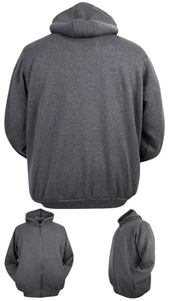 Erkek Büyük Beden 105 - 185 Kilo Arası İçin Uygun Kapüşonlu 3 İplik Şardonlu Kışlık Kalın Sweat Mont - 9