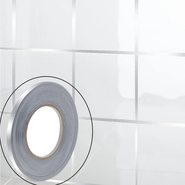 0.5 Cm Kalınlık Gümüş Fayans Arası Şerit Bandı 50 Metre Banyo Derz Dekor Bandı - 2