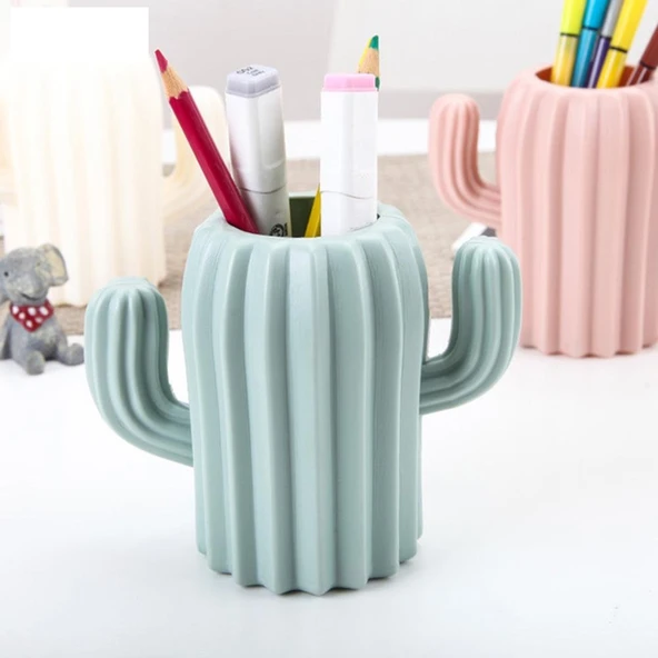 Kaktüs Figürlü Masaüstü Mini Sukulent Saksı - Kalemlik Plastik - 3