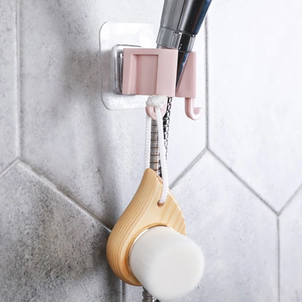 Duş Başlığı Askısı -Yapışkanlı 2 Kademeli Çift Askılı Lif tutucu - 5