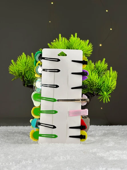 Yeşil Meyve Tema  14 Lü Set Çocuk Saç Tokası Seti Çoklu Figürlü Toka Set - 4