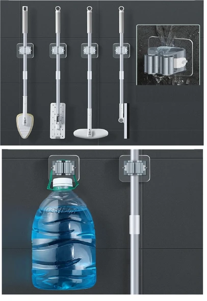 4 Lü Kelebek Yapışkanlı Mop Fırça Çekpas Sap Tutucu Organizer Banyo Düzenleyici - Resim 3