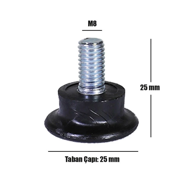 Nobel Bingo Rotil Ayak M8 Civatalı 25 mm Siyah Profil Ayağı 2.5 cm - 2