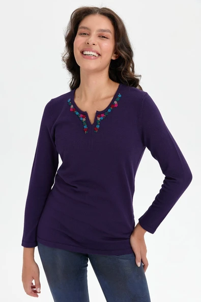 Desen Minimalist V Yaka 3/4 Kol Kadın Kazak - Günlük Şıklık - 9