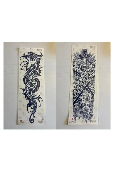 Dragon Şerit 3 Hafta Kalıcı 2 Adet Birden Tam Kol Bacak Geçici Dövme 46 cm