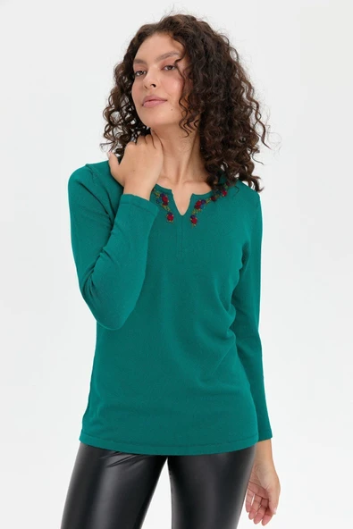 Desen Minimalist V Yaka 3/4 Kol Kadın Kazak - Günlük Şıklık - 10