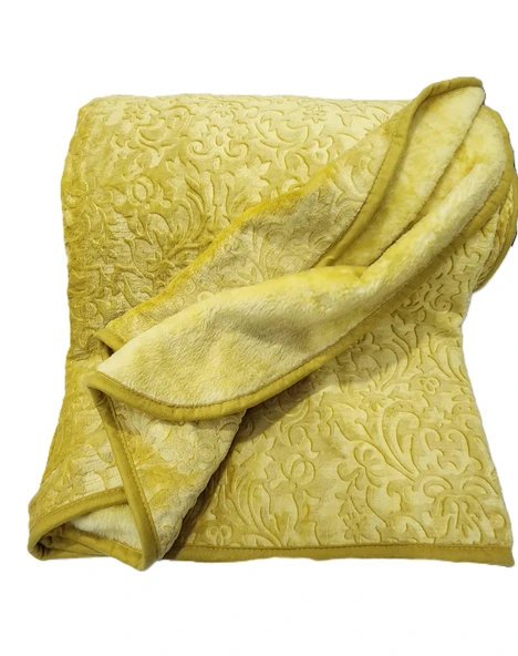 APRİCİTAS BATTANİYE ÇİFT KİŞİLİK EMBOSS HARDAL - Resim 3