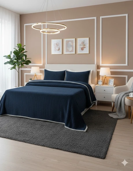 MERİNOS ÇİFT KİŞİLİK 3 PARÇA BATTANİYE SETİ ALLDAY MOSAİC DENİM ürün görseli