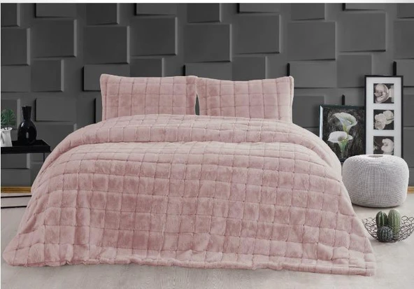 LUXE BATTANİYE YATAK ÖRTÜSÜ SETİ SQUARE PUDRA - Resim 3