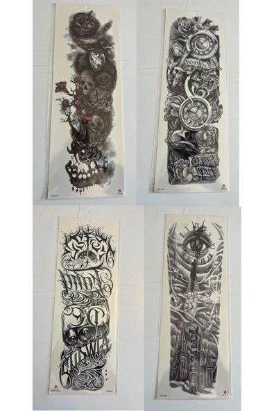 1 Hafta kalıcı 4 Adet Birden Tam Kol Bacak Kaplama 46 cm Geçici Dövme Seti