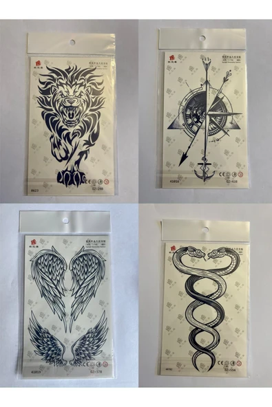 Aslan Kanat 3 Hafta Kalıcı 4 Adet Birden Yapıştırma Geçici Dövme Yarı Kalıcı Dövmeler