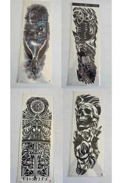 1 Hafta kalıcı 4 Adet Birden Tam Kol Bacak Kaplama 46 cm Geçici Dövme Seti ürün görseli 1