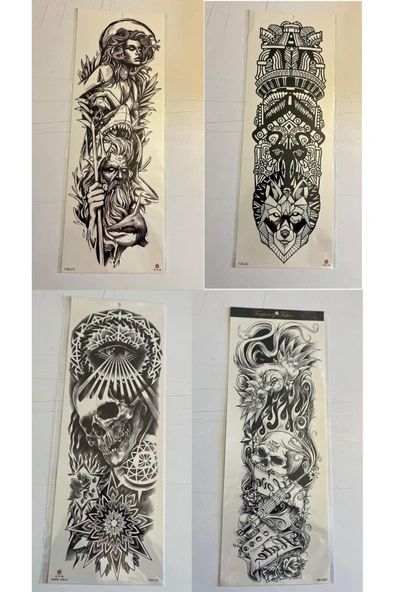 1 Hafta kalıcı 4 Adet Birden Tam Kol Bacak Kaplama 46 cm Geçici Dövme Seti ürün görseli 1