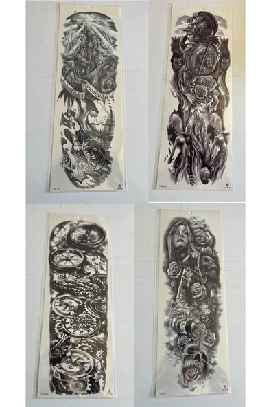 1 Hafta kalıcı 4 Adet Birden Tam Kol Bacak Kaplama 46 cm Geçici Dövme Seti ürün görseli 1