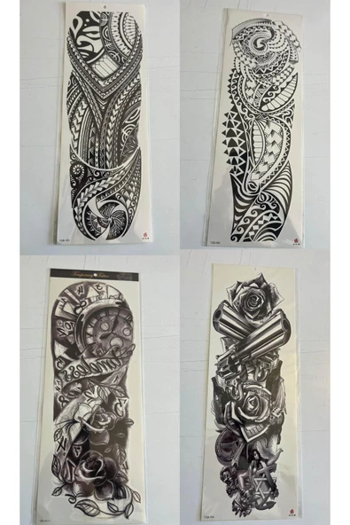 1 Hafta kalıcı 4 Adet Birden Tam Kol Bacak Kaplama 46 cm Geçici Dövme Seti