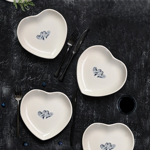 Keramika Amour Kalp Pasta Tabağı 4 Adet 20 cm 22870