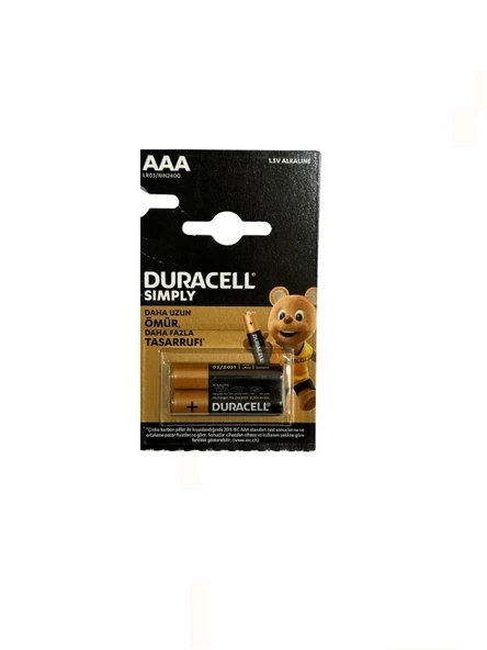 DURACELL AAA LR03/MN2400 İNCE KALEM PİL 2 Lİ PAKET ürün görseli