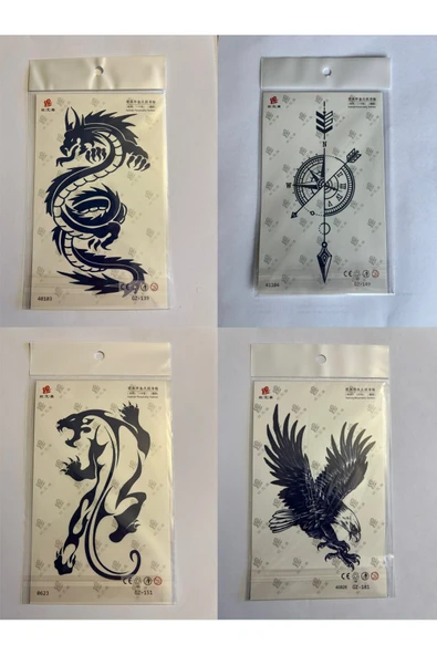 Pusula Kartal 3 Hafta Kalıcı 4 Adet Birden Yapıştırma Geçici Dövme Yarı Kalıcı Dövmeler