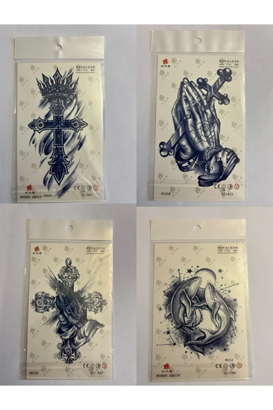 Haç Dua 3 Hafta Kalıcı 4 Adet Birden Yapıştırma Geçici Dövme Yarı Kalıcı Dövmeler ürün görseli 1