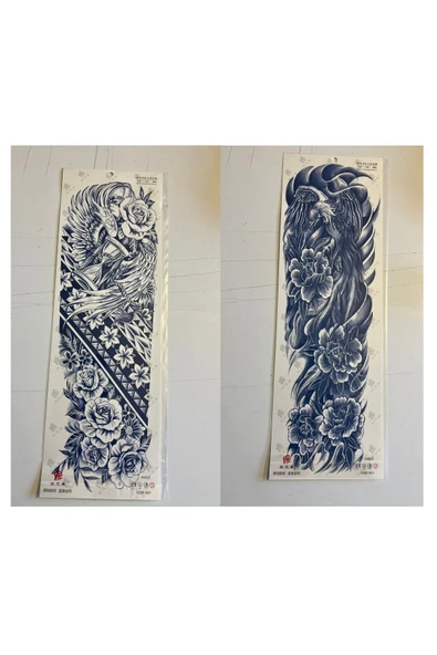 Çiçekli Anka 3 Hafta Kalıcı 2 Adet Birden Tam Kol Bacak Geçici Dövme 46 cm