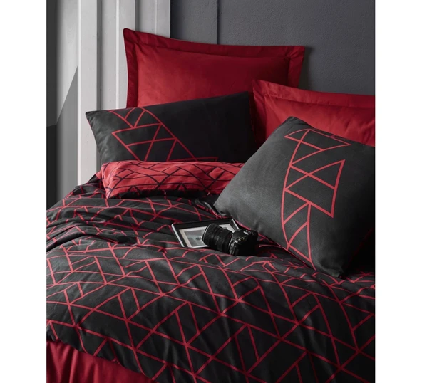 CB TEK KİŞİLİK PAMUK BATTANİYELİ NEVRESİM TAKIMI SHADOW BORDO - Resim 3