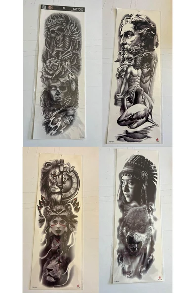 1 Hafta kalıcı 4 Adet Birden Tam Kol Bacak Kaplama 46 cm Geçici Dövme Seti ürün görseli 1