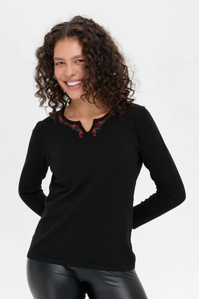 Desen Minimalist V Yaka 3/4 Kol Kadın Kazak - Günlük Şıklık - 5