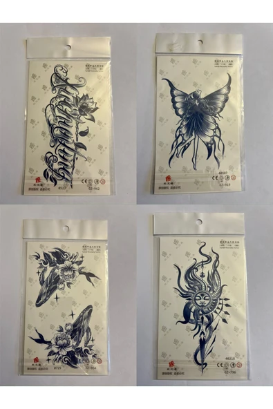 Kelebek Lotus 3 Hafta Kalıcı 4 Adet Birden Yapıştırma Geçici Dövme Yarı Kalıcı Dövmeler