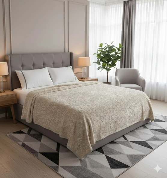 APRİCİTAS BATTANİYE EMBOSS ÇİFT KİŞİLİK BEJ ürün görseli