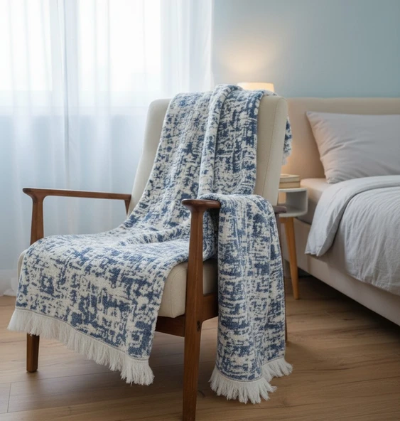 CYL ÇİFT KİŞİLİK ŞÖNİL BATTANİYE İNDİGO ürün görseli