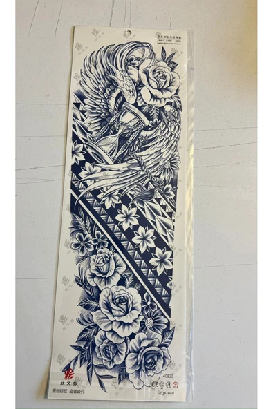 Çiçekli Anka 3 Hafta Kalıcı 2 Adet Birden Tam Kol Bacak Geçici Dövme 46 cm - 2