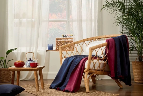 PONPONLU PAMUK BATTANİYE TV 130X170 LACİVERT-BORDO - Resim 3