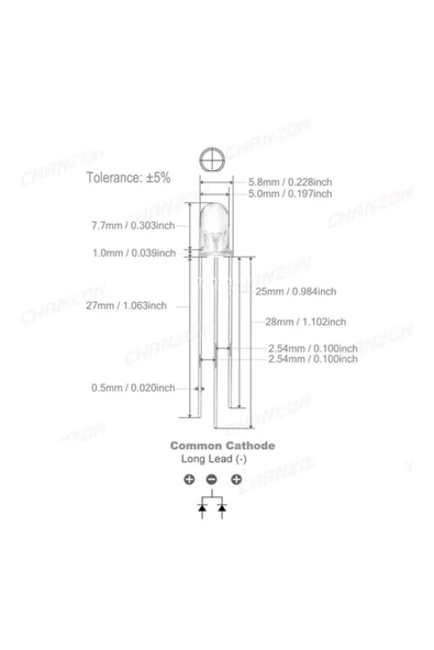 Led 5mm Kırmızı Yeşil Ortak Katot - 6