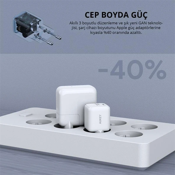 AUKEY PA-B1T-WH 20W OMNIA II MINI GAN PD QC 3.0 TYPE C HIZLI SARJ ADAPTÖRÜ - 3