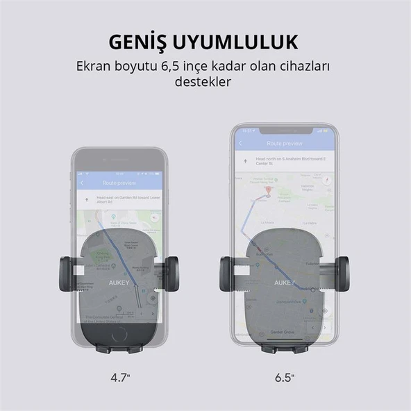 AUKEY HD-C48-BK 360 DERECE TÜM CIHAZLARLA UYUMLU ARAÇ IÇI TELEFON TUTUCU KOLAY KILITLEME/BIRAKMA - 3