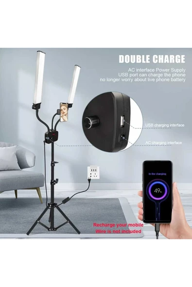 ASFAL 210 cm Tripodlu, Çift Kollu, LCD Ekranlı, Led Halka Lambası, 3200-5600K Kuaför Güzellik Salonu Işığı - Resim 3
