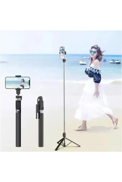 ASFAL Gopro Uyumlu, Bluetooth Kumandalı, 170 Cm Selfie Çubuğu Ve Tripod Telefon Tutacağı - Resim 3