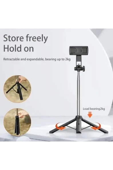 ASFAL Gopro Uyumlu, Bluetooth Kumandalı, 170 Cm Selfie Çubuğu Ve Tripod Telefon Tutacağı - Resim 2