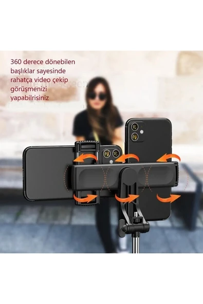 ASFAL 160 cm Tablet ve Telefon Tutuculu Tripod, Kumandalı Telefon, Kamera ve Monopod Uyumlu Selfie Çubuğu - 6
