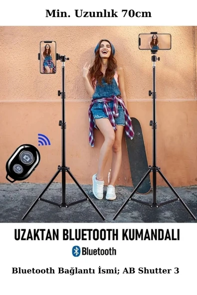 ASFAL Bluetooth Kumandalı 210 Cm Tripod Telefon Tutuculu Selfie Çubuğu Telefon, Kamera Ve Lamba Tripodu