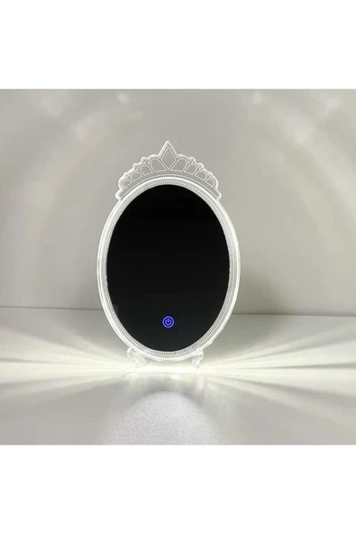 ASFAL Işıklı, Taç Makyaj Aynası Dokunmatik Şarjlı Dekor Masa Lambası Standlı Dekoratif Ayna Make up Mirror
