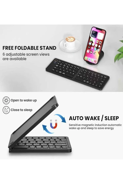 ASFAL Telefon Standı Hediyeli, Katlanabilir, Bluetooth Klavye, Kablosuz, Telefon ve Tablet Klavyesi - 2