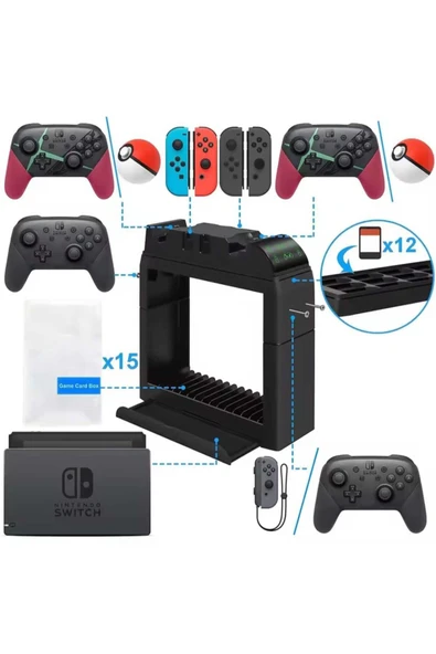 ASFAL Nintendo Switch Aksesuar Düzenleme Standı Nintendo Switch Oled Şarj Standı Kaset, Oyun Düzenleyici - 4