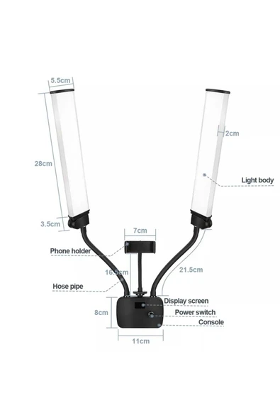 ASFAL 210 cm Tripodlu, Çift Kollu, LCD Ekranlı, Led Halka Lambası, 3200-5600K Kuaför Güzellik Salonu Işığı - Resim 4