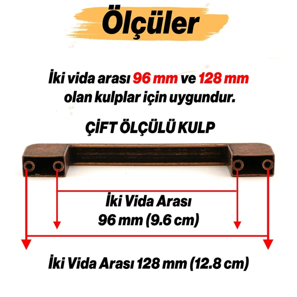 Radus Antik Bakır Metal Kulp 128 mm 12.8 cm Mobilya Çekmece Mutfak Dolabı Dolap Kulpları Kulbu Kulpu - Resim 2