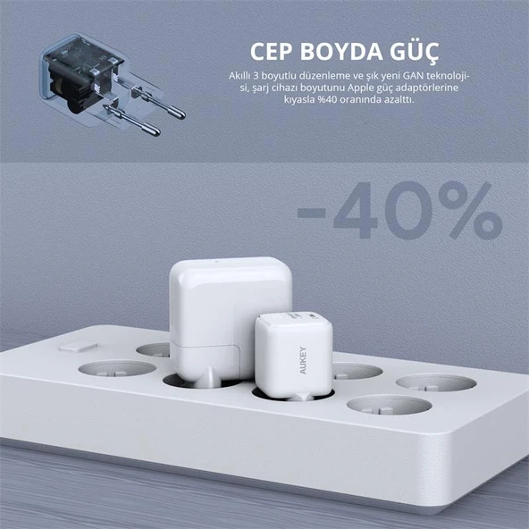 AUKEY PA-B1L-WH 30W OMNIA II MINI GAN TYPE-C PD SARJ ADAPTÖRÜ - 3