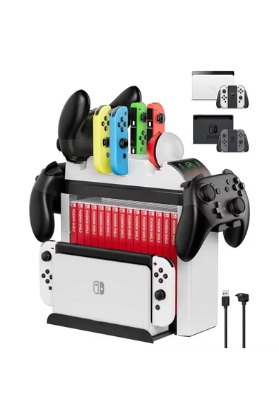 ASFAL Nintendo Switch Aksesuar Düzenleme Standı Nintendo Switch Oled Şarj Standı Kaset, Oyun Düzenleyici