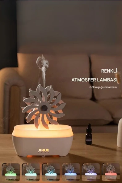 ASFAL Ultrasonik Yel Değirmeni Efekti Buhar Makinesi Hava Nemlendirici Aroma Difüzör Işıklı Kumandalı - 2