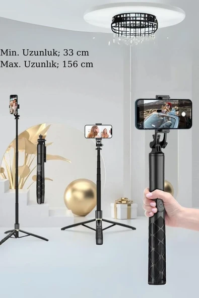 ASFAL Uzaktan Kumandalı 156 Cm Alüminyum Tripod Ve Selfie Çubuğu Telefon, Kamera, Işık Ve Gopro Uyumlu